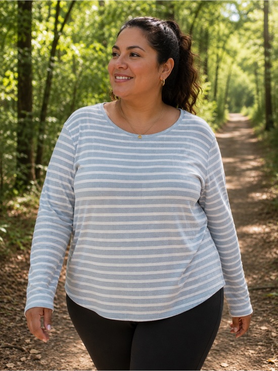 croft & barrow Tops - croft & barrow Light Blue and White Striped Long-Sleeve Crewneck